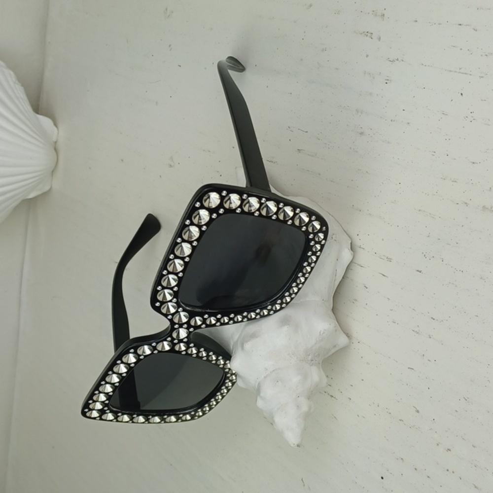 Fun Faux Elegant Black "Rhinestone" Illusion Sunglasses - Picture 7 of 9